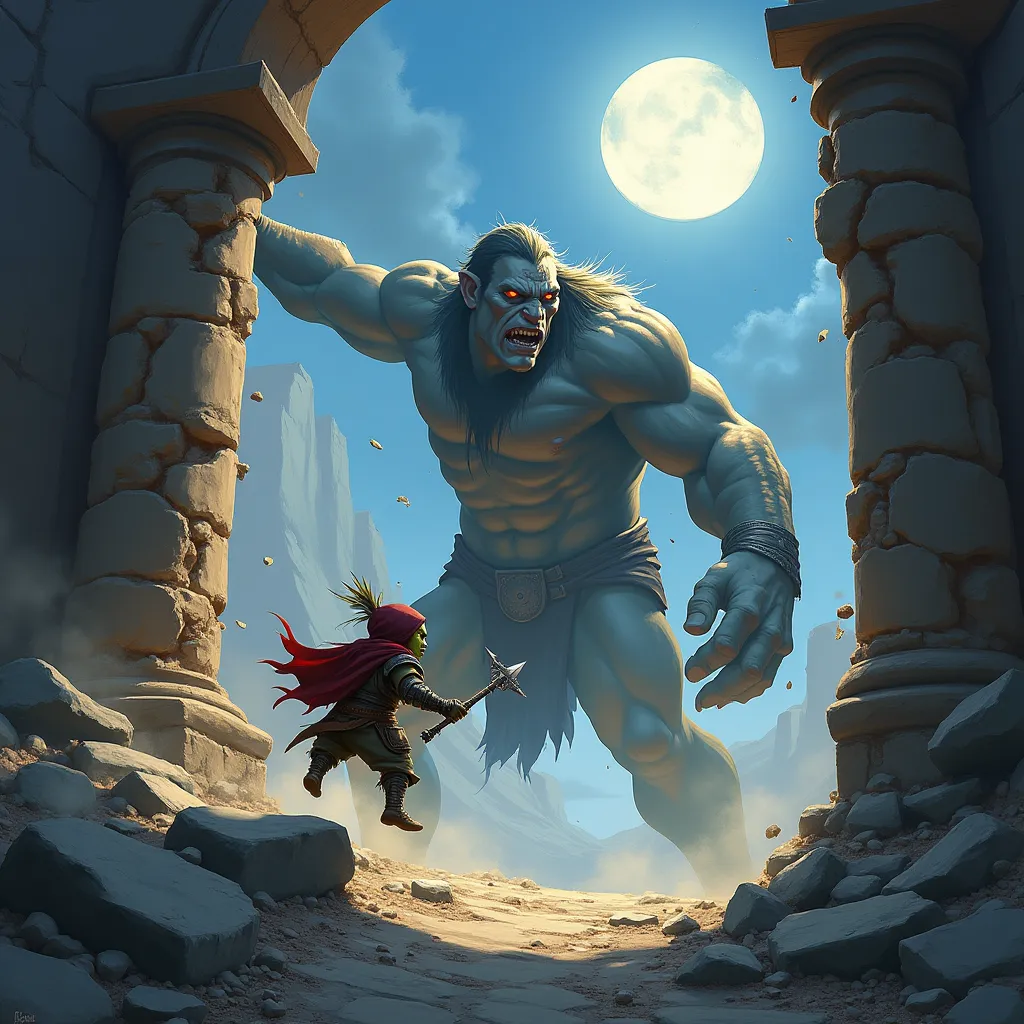 Shvub-Mah vom Oger durch die Ruinen verfolgt