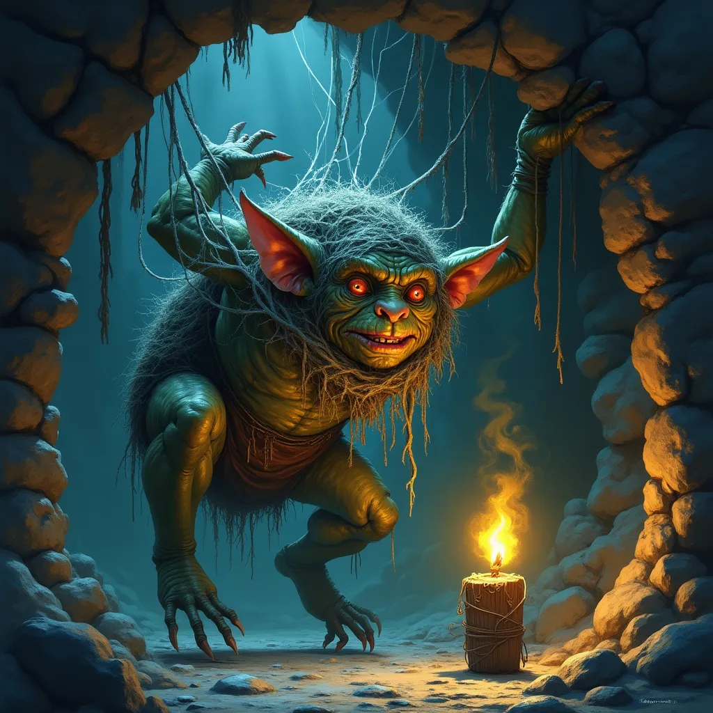 Screech Sagg eingewickelt in der Spinnenhöhle