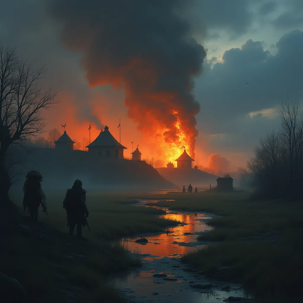 Licktoad Village burning